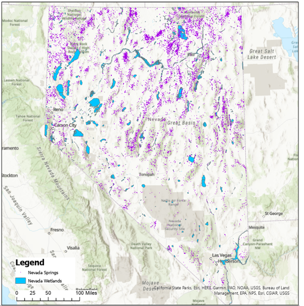 A map of springs and other wetlands in Nevada. Courtesy of Chantal Iosso
